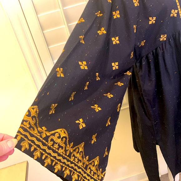 Pakistani Sapphire cotton black with golden embroidery kurta w/kimono sleeves M - Picture 3 of 6